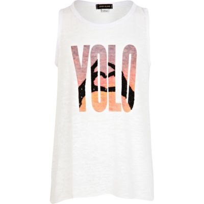 Girls white YOLO longline vest