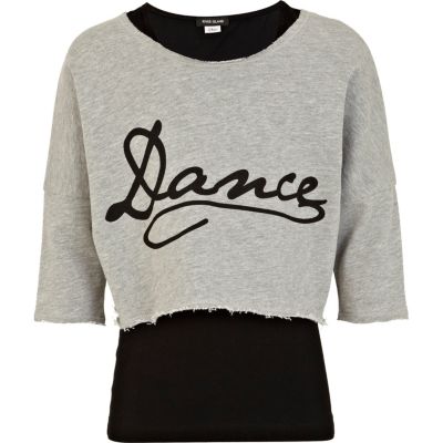 Girls grey dance sweat top and vest set