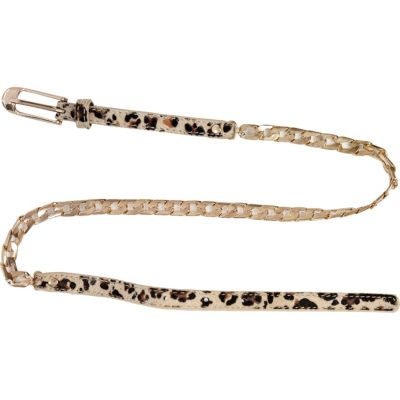 Girls brown leopard print chain belt