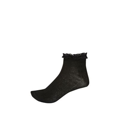 Girls black crochet lace frill socks