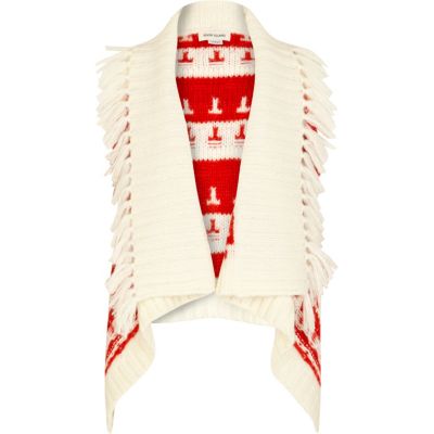 Girls cream aztec sleeveless cardigan 