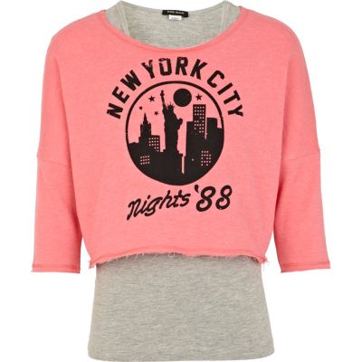 Girls pink NYC nights sweat top and vest set