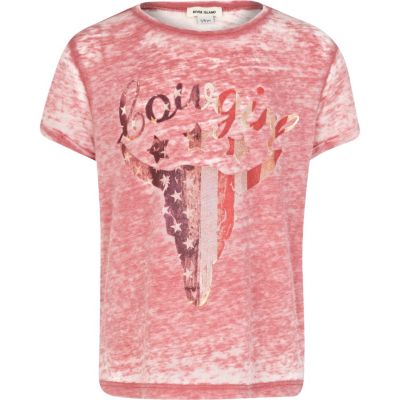 Girls pink cowgirl print burnout t-shirt