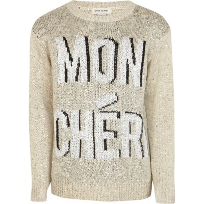 Girls cream mon cheri sequin jumper