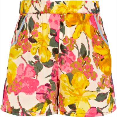 Girls cream fluro flower shorts
