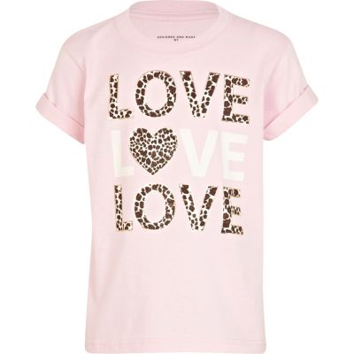 Girls pink love print t-shirt