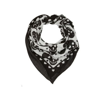 Girls cream skull and heart print scarf