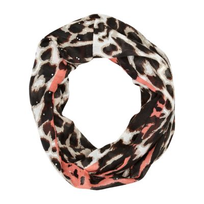 Girls coral leopard print scarf