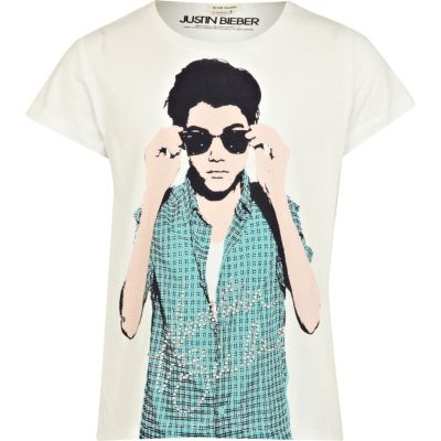 Girls white Justin Bieber embellished t-shirt
