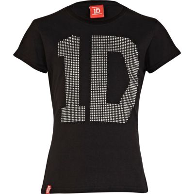 Girls black One Direction studded t-shirt