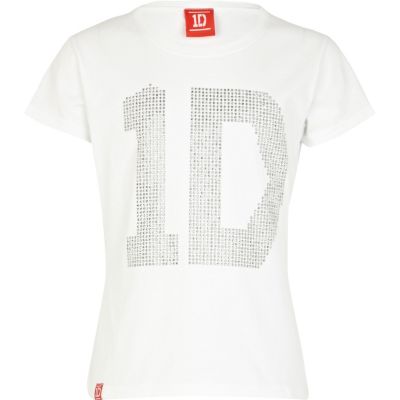 Girls white One Direction studded t-shirt