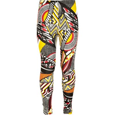 Girls black tribal print leggings