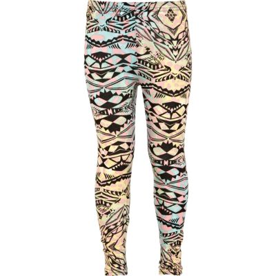 Girls black aztec print leggings