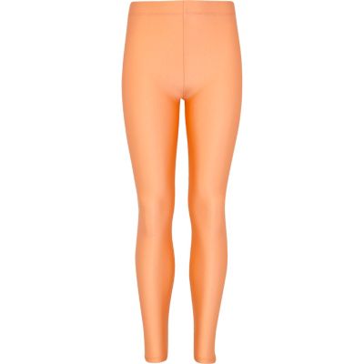 Girls light orange high shine leggings