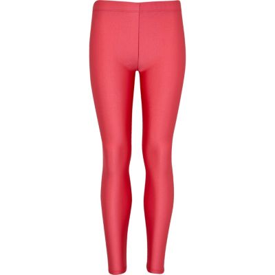Girls pink high shine leggings