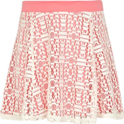 Girls cream lace skater skirt
