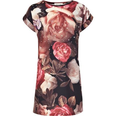 Girls red rose print dress