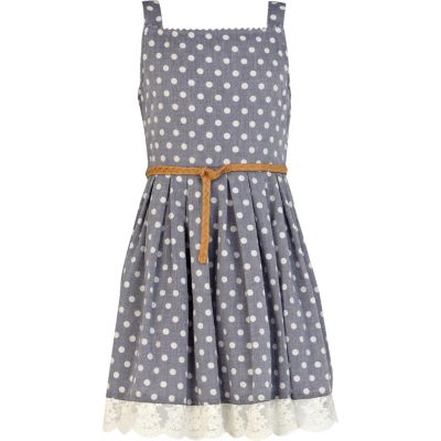 Girls blue denim polka dot prom dress