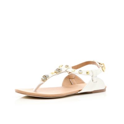 Girls white skull embellished sandals 