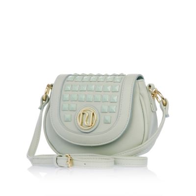 Girls green studded cross body bag