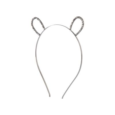 Girls silver tone diamante bear alice band