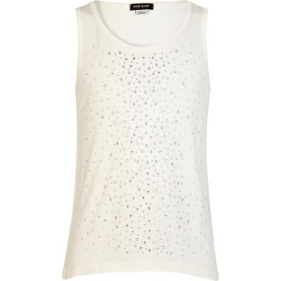 Girls cream embellished vest top