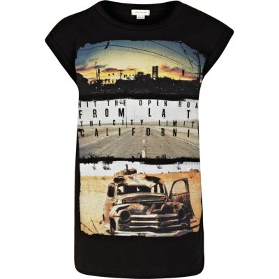 Girls black hit the road t-shirt