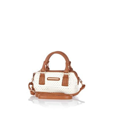 Girls white laser cut barrel bag