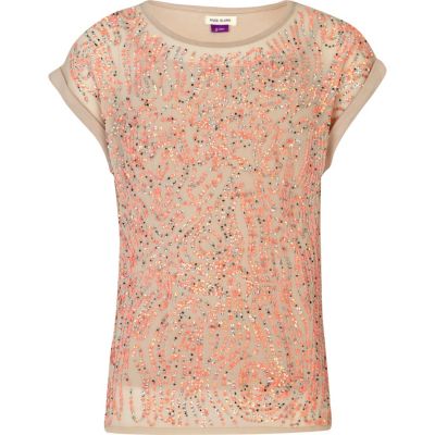 Girls pink sequin embellished t-shirt