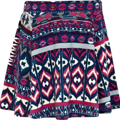 Girls purple aztec skater skirt