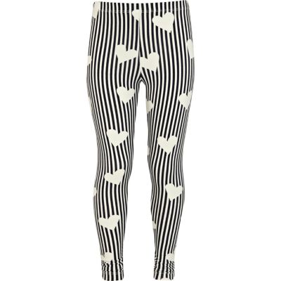 Girls cream hearts and stripes leggings