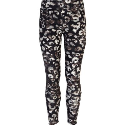 Girls brown leopard print side panel leggings