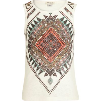 Girls white aztec print burnout tank top