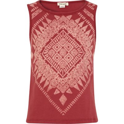 Girls red aztec print burnout tank top 