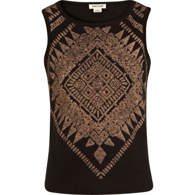 Girls black aztec print burnout tank top