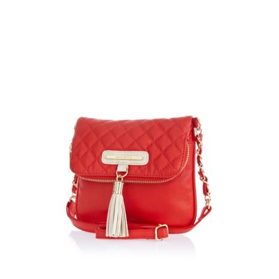 Girls red fold-over tassel bag