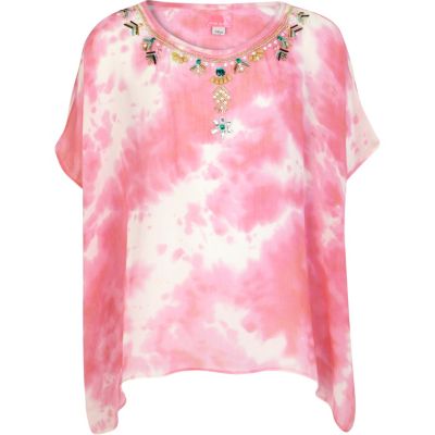 Girls pink tie dye kaftan top