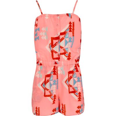 Girls pink aztec print playsuit