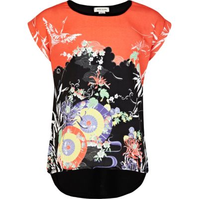 Girls red oriental print top