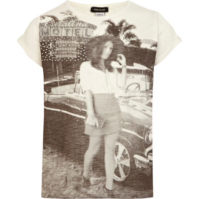 Girls cream motel girl print t-shirt