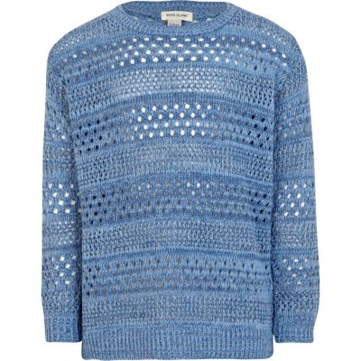 Girls blue pointelle knit jumper