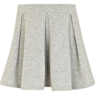 Girls grey marl box pleat skirt