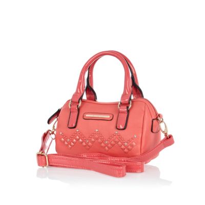 Girls coral studded barrel bag