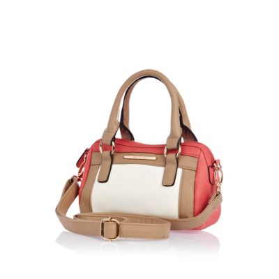 Girls coral colour block barrel bag