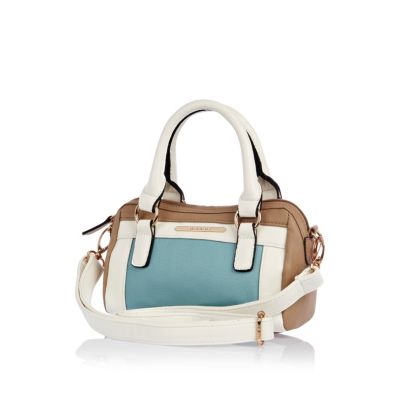 Girls blue colour block barrel bag