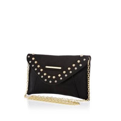 Girls black studded clutch bag