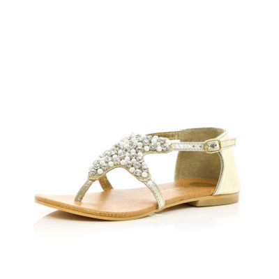 Girls gold diamante star sandals