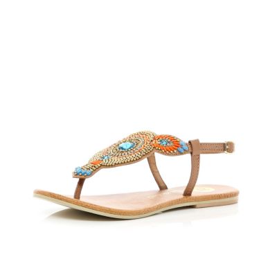 Girls beige embellished sandals