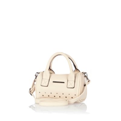 Girls cream studded barrel bag