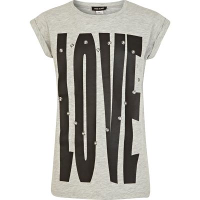 Girls grey Love eyelet t-shirt